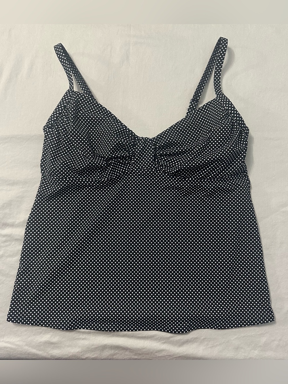 Lands' End Tankini Swim Top Size 12 Black White Polka Dot Underwire Adjustable